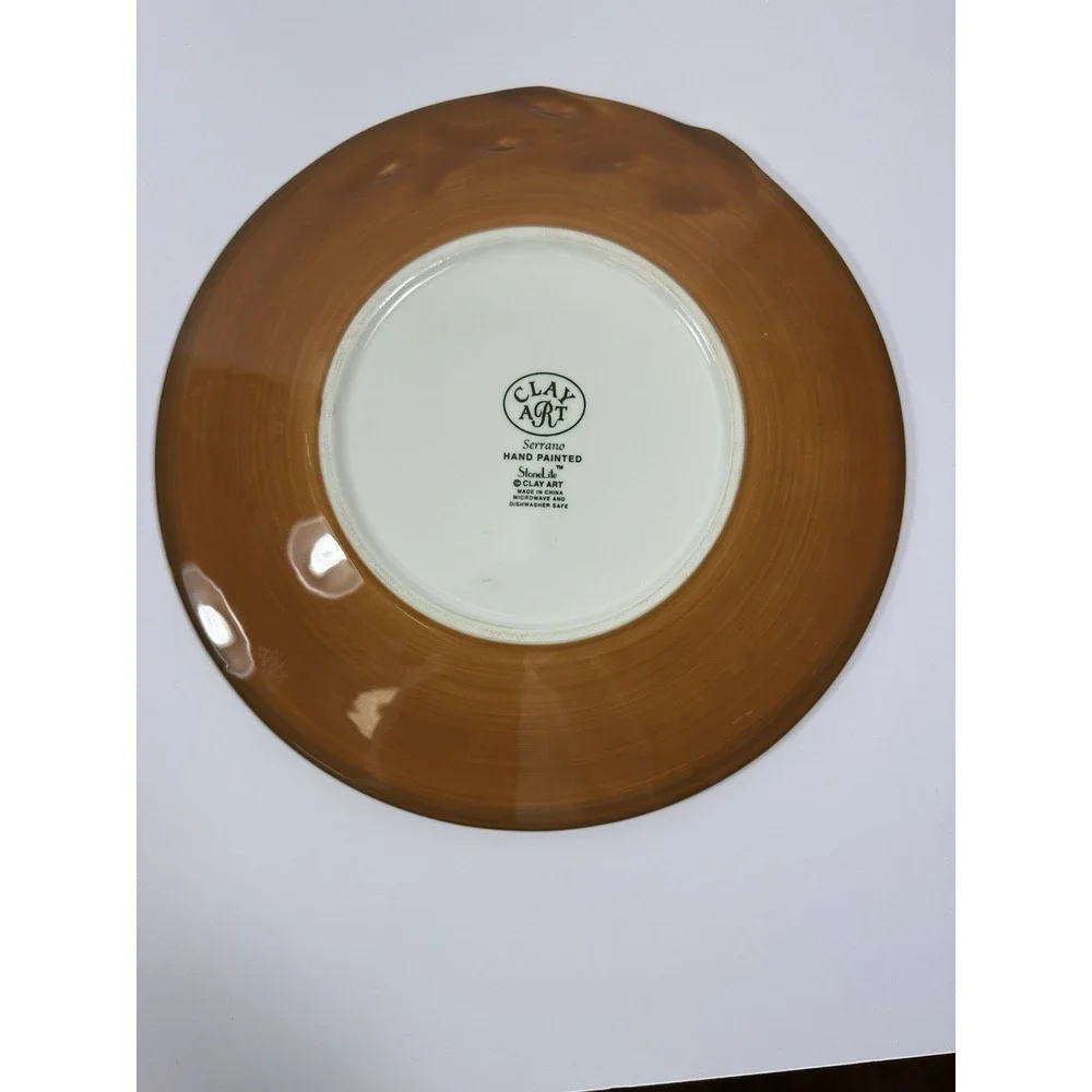 Clay Art Serrano Dinner Salad Plate Set Red Chili Peppers Hand Painted Stonelite